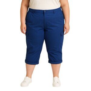 St. Johns Bay Plus Size 20W Blue Cargo Capri Pants With Roll Tab Hem